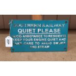 A Southern Railway 'Quiet Please' cast metal sign,