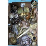 Mixed metalware including hand bells,