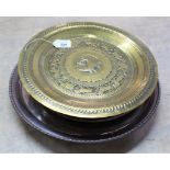 A large silver plated tray on three feet, 16" wide (wear to plate),