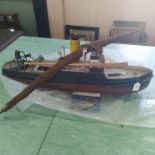 A vintage scratch built wooden boat set for steam and sail (as found),