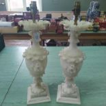 A pair of antique Alabaster table lamps (some faults, one broken and repaired),
