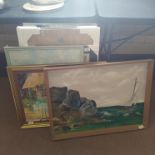 Three amateur oil paintings plus ten clip frames,