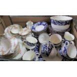 A Victorian blue and white tea service (some hairline cracks),