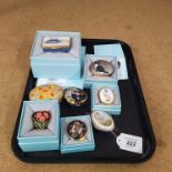 A selection of Halcyon Days enamels including limited edition 2008 by Susan Benjamin 'Lavender',