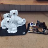 Three late 19th Century Staffordshire dogs (as found), assorted items including vintage specs,
