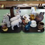 Assorted china items including elephants, horse,