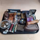 Mixed items including a box iron, pre-decimal coins, vintage marbles,