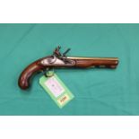 A Flintlock brass barrel pistol, approx 13" overall with an 8" barrel of approx 26 bore,