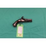 A continental Flintlock pocket pistol, approx 7" overall with a 3 1/4" barrel,