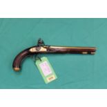 A Flintlock brass barrel pistol, approx 15 1/2" overall with a 10" barrel of approx 33 bore,