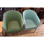 A blue and a green Lloyd Loom style chair,