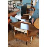 A vintage c1950's/60's corner dressing table with three cream legs and a small occasional table