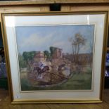 A framed watercolour of Chatsworth Horse Trials by John King 1986,