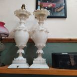 A pair of antique Alabaster table lamps,
