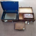 Five assorted vintage leather suitcases