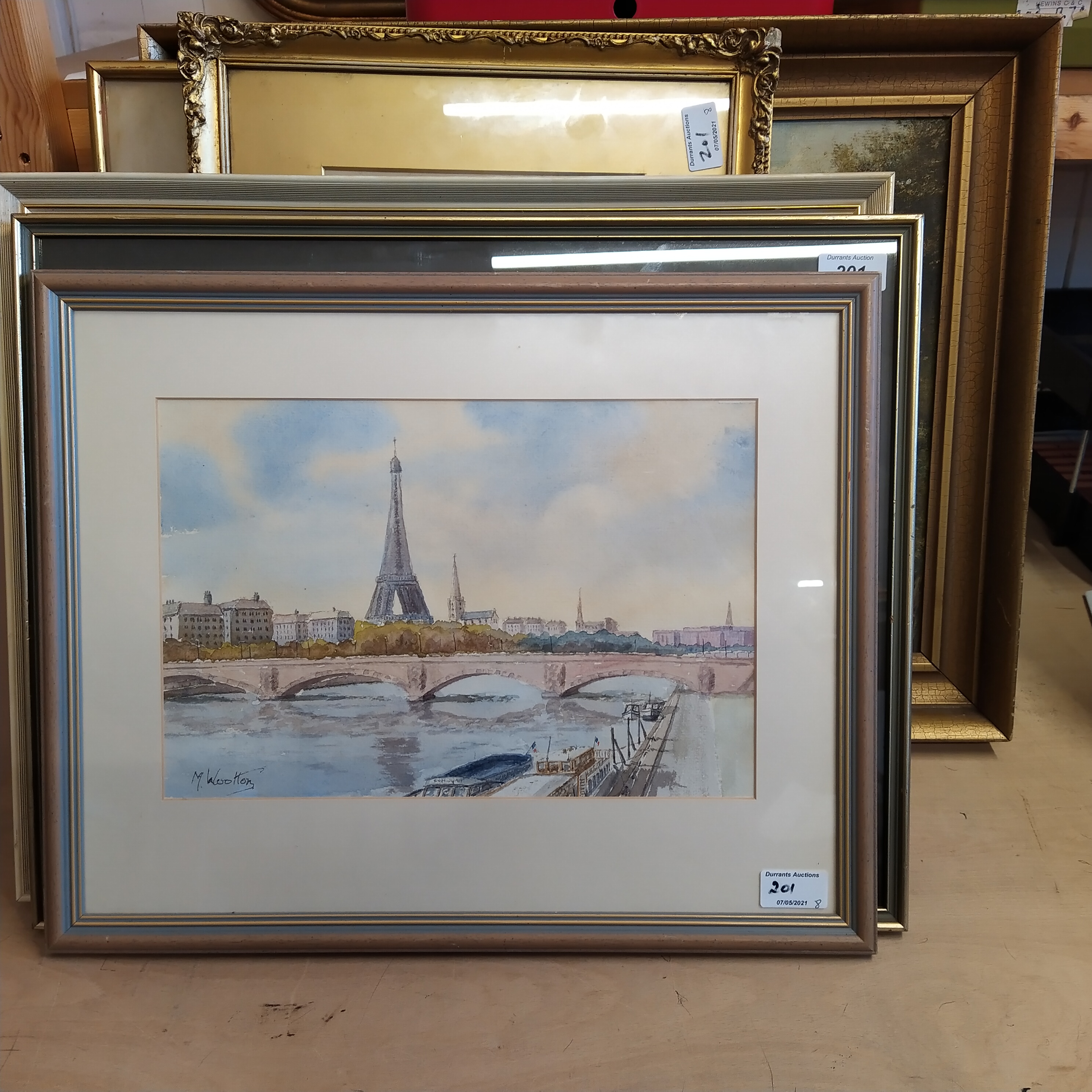 Seven framed and glazed watercolours including a broadland view with wherry,
