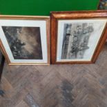 A pair of framed prints after Morland plus one other and a framed print in maple frame of George IV