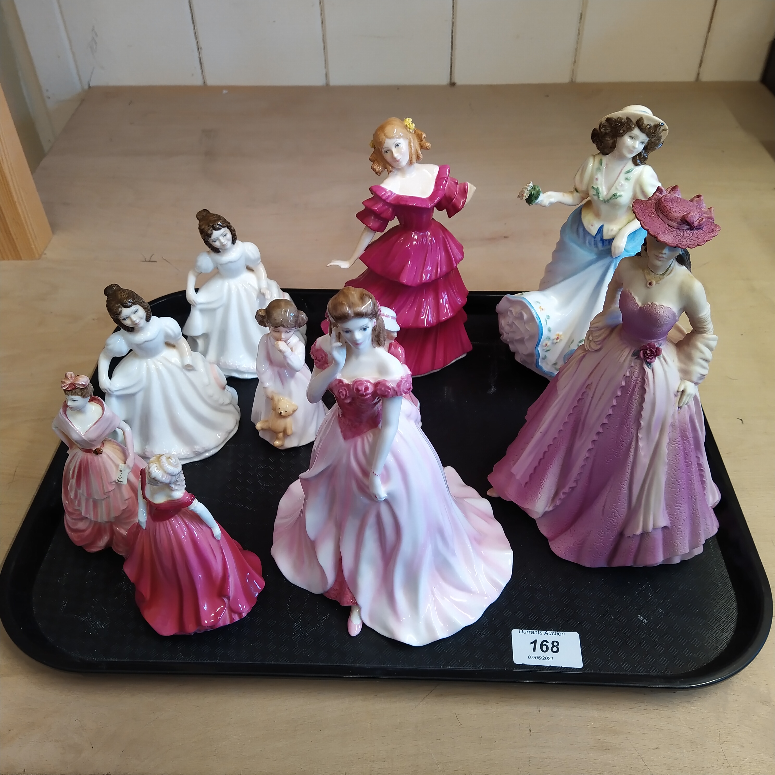 Six Royal Doulton figurines plus four Coalport figurines