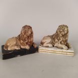 Two 19th Century pottery lions,