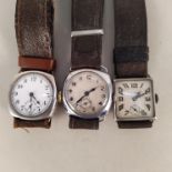 Two silver cased 1930's gent's wristwatches plus a nickel plated 1920's wristwatch