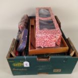 A box of mixed vintage toys including Craps table, a wooden pin ball game,