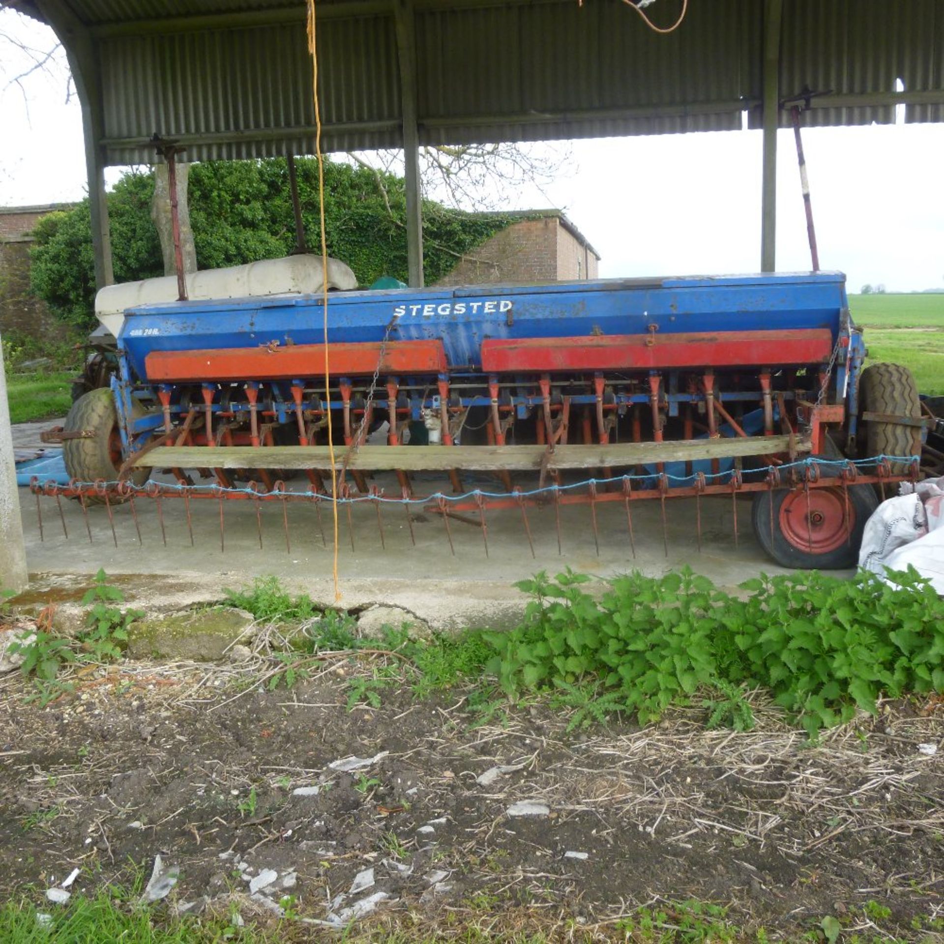 Stegsted 4m 28R seed drill. Stored near Bungay, Suffolk.