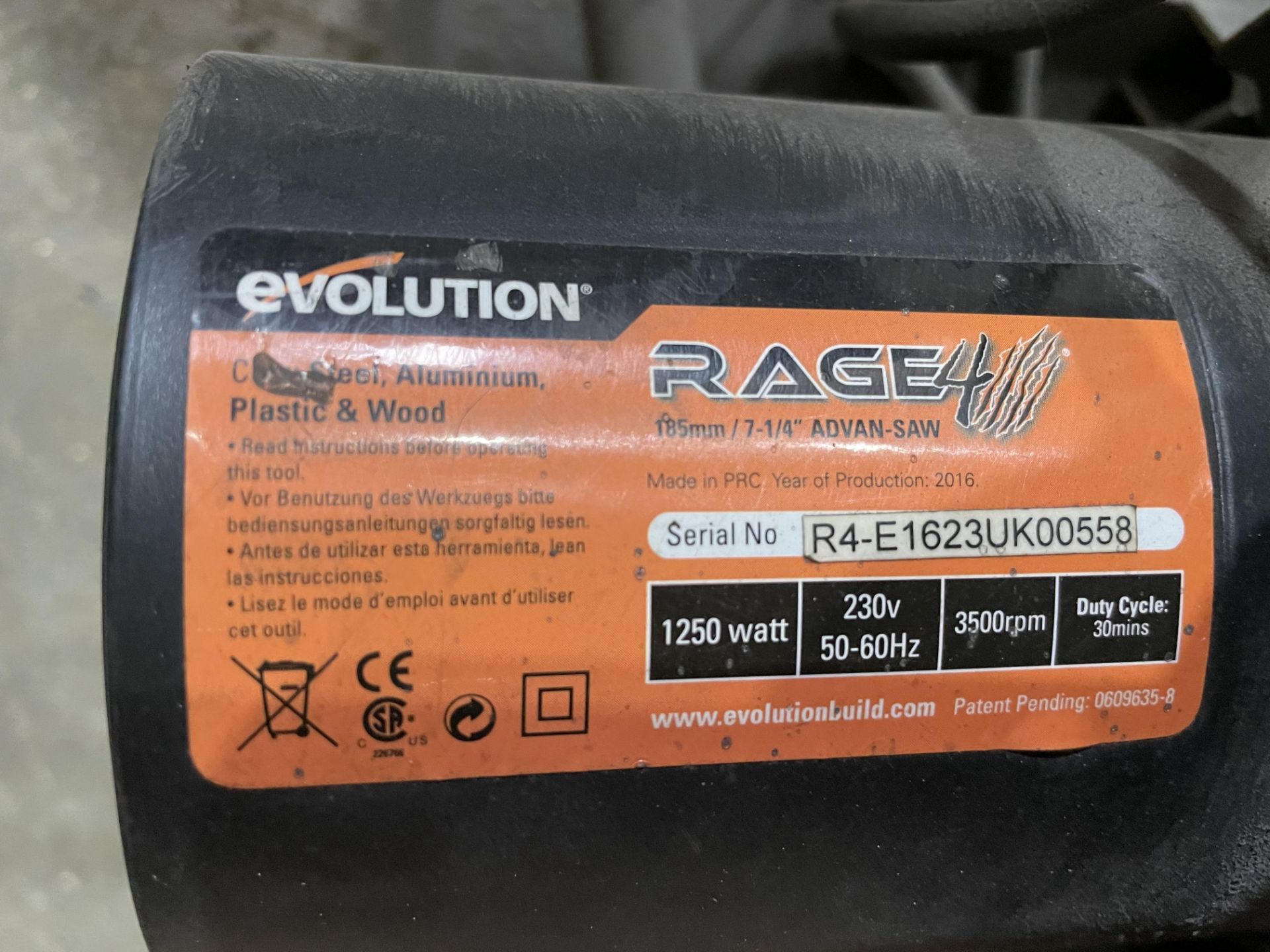 Evolution Rage 4 185mm Chop Saw - Ser No R4-E1623UK00558 - 230V. - Image 2 of 3