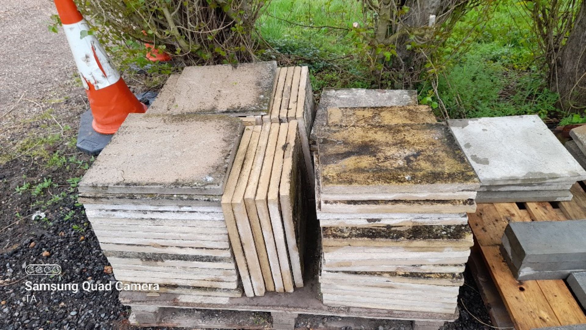 Approximately 70 second hand paving slabs. Stored near Eye, Suffolk.