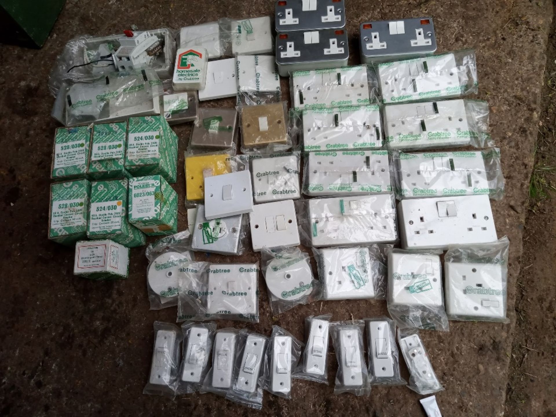 Brand new unused sealed Crabtree domestic electrical fittings and RCDs.