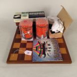 A chess set and board,