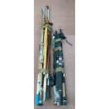 Seven telescopic fishing rods including a Hardy rod plus a bundle of assorted fibre glass boat rods,