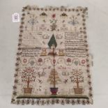 An unframed needlework sampler dated 1792,