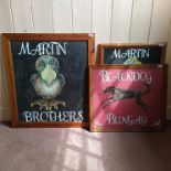 Three hand painted 'Martin Brothers' grotesque birds boards and 'Black Dog,