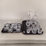 Various Waterford cut crystal glasses comprising of a whisky decanter, brandy decanter,