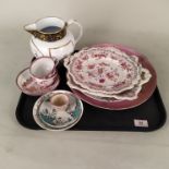 A mixed lot of assorted china including two Sunderland lustre cups, saucers and egg cup (as found),