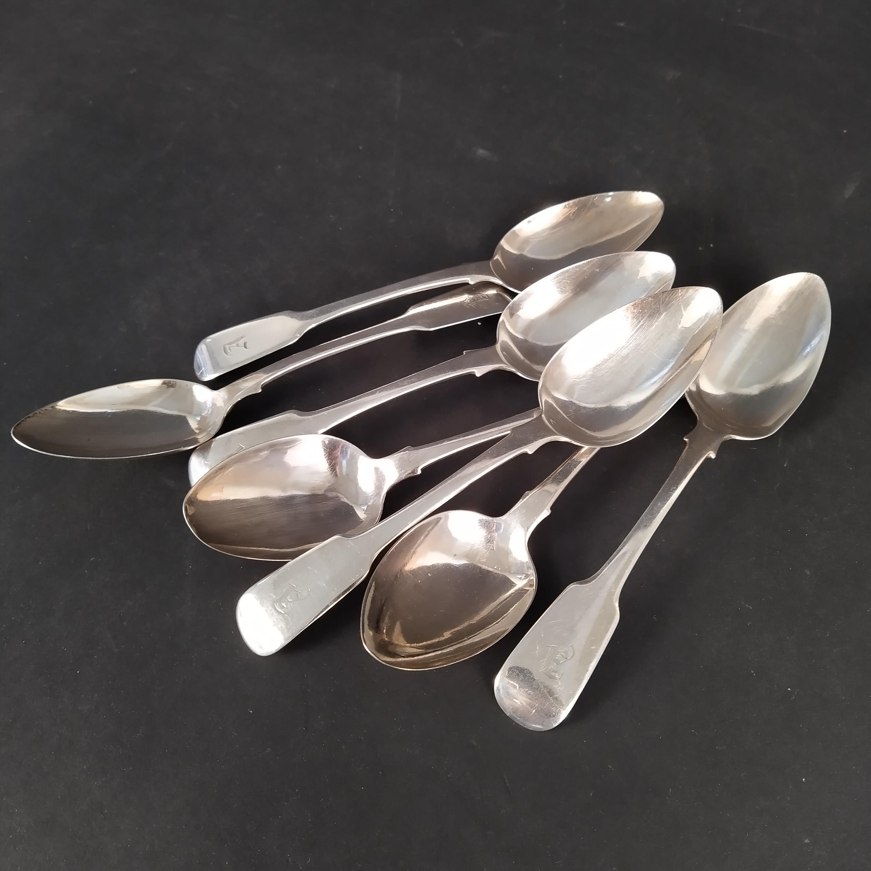 Seven various Georgian silver spoons, all with engraved initials, - Image 2 of 3