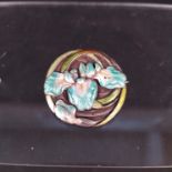 A Japanese white metal enamelled brooch (converted possibly from a button) with turtle in triangle