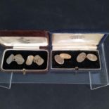 Two pairs of 9ct gold cufflinks, one with engraved initials,