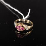 A 9ct gold pink stone and diamond ring, size J, approx 1.