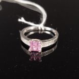 A 9ct white gold pink stone and diamond ring, size M, approx 1.