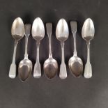 Seven various Georgian silver spoons, all with engraved initials,