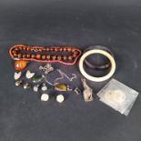 A coral bead necklace plus other items of costume jewellery