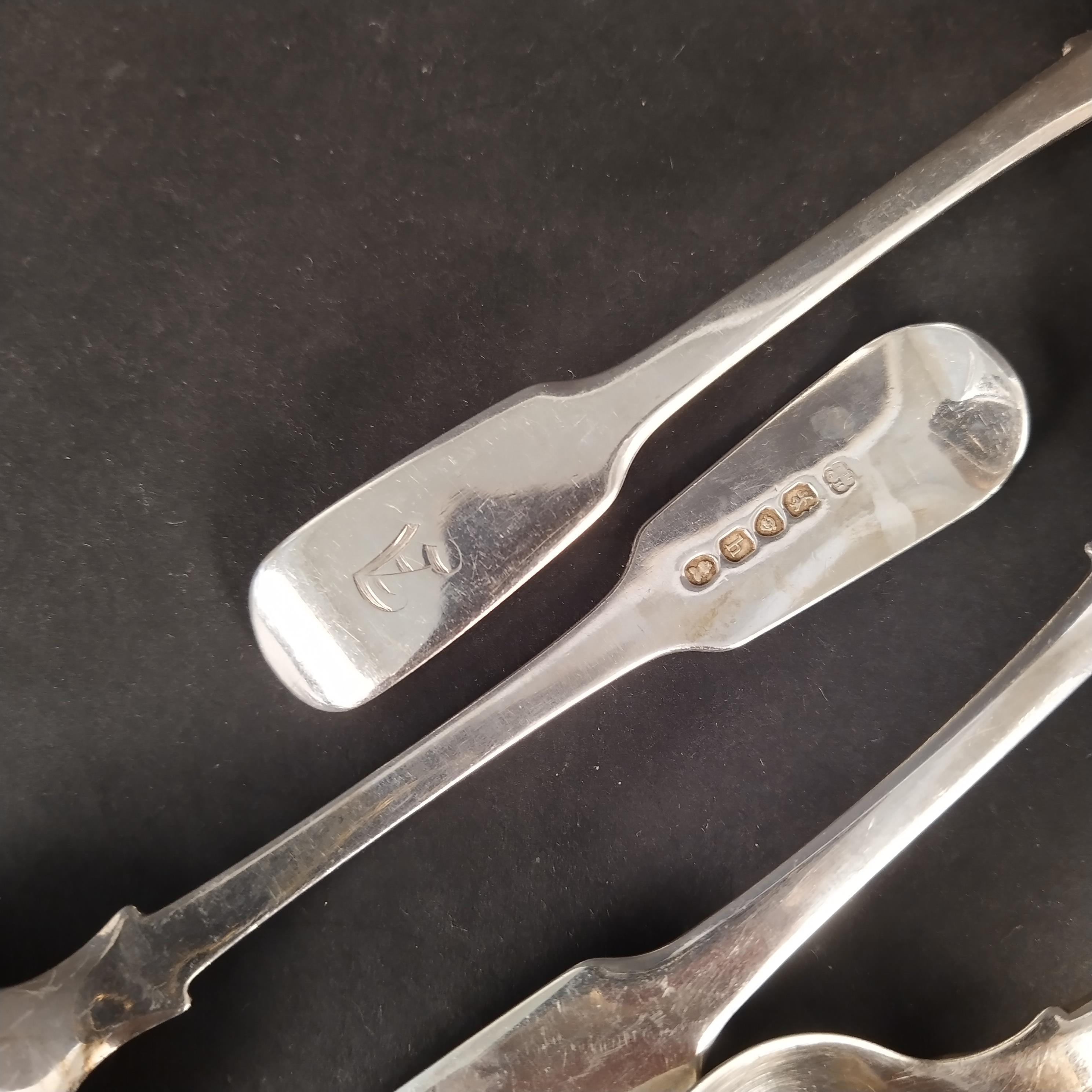 Seven various Georgian silver spoons, all with engraved initials, - Image 3 of 3