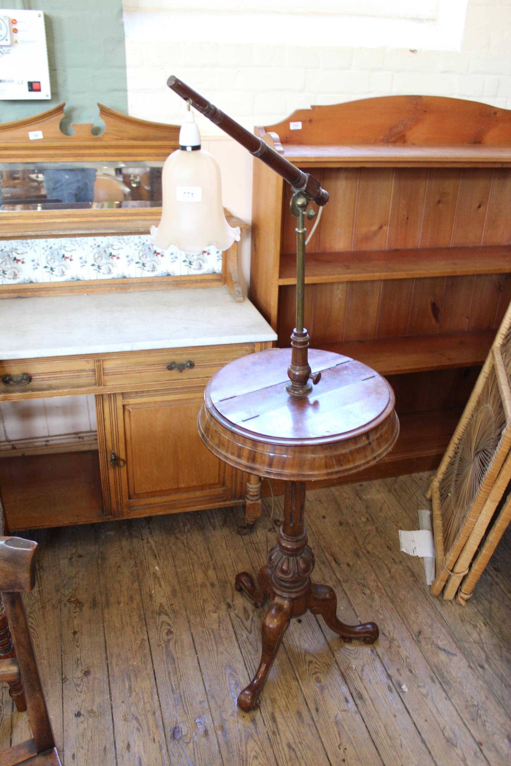 A Victorian mahogany table lamp stand with fittings,