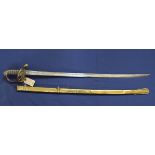 A British Victorian 1845 model Infantry Officers sword with brass scabbard,