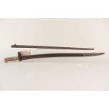 A French model 1866 brass hilted bayonet with scabbard (quillian removed,