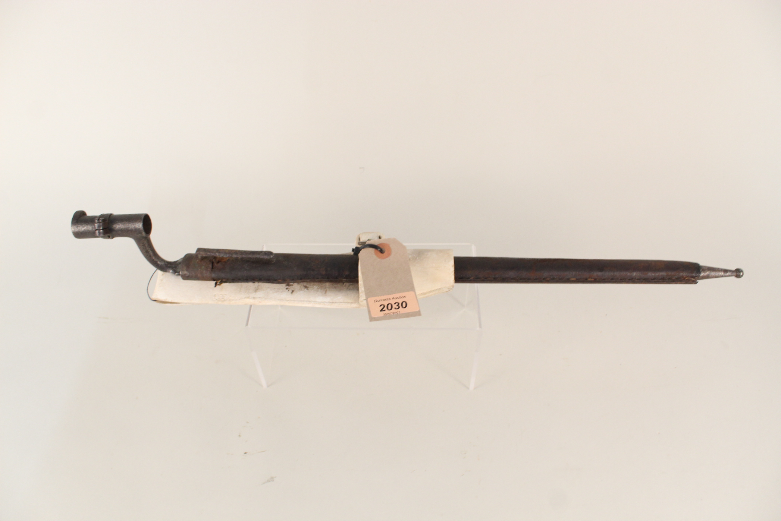 A socket bayonet with scabbard (scabbard as found) and a white buff frog (possibly continental) - Image 4 of 4