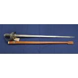 A British GR V model 1897 Infantry Officers sword with leather scabbard (blade in above average