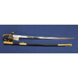 A William IV 1822 model Infantry Officers sword with brass mounted leather scabbard,