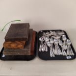 An approx forty three piece plated cutlery set plus a quantity of plated fish knives and forks and